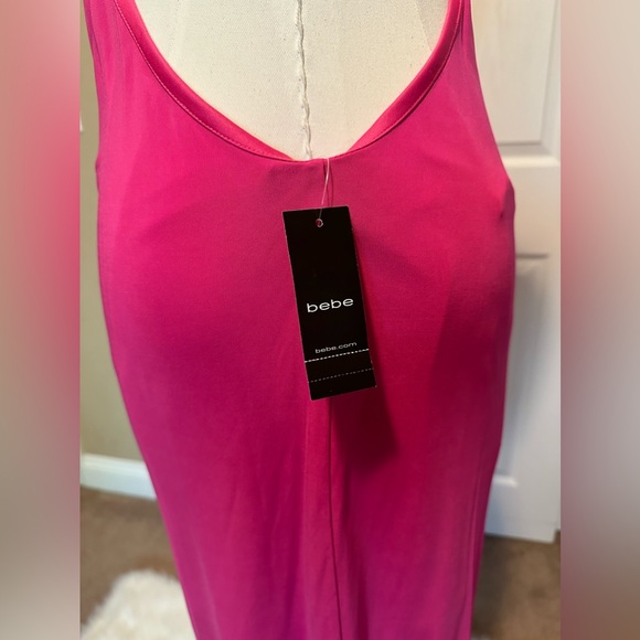 BeBe Deep Plunge bodycon Hot Pink Halter Dress NWT - Picture 3 of 4